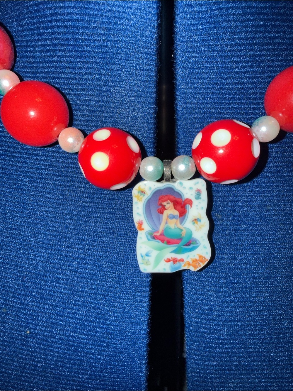 Red Polka Dot Bead Necklace with Mermaid Pendant
